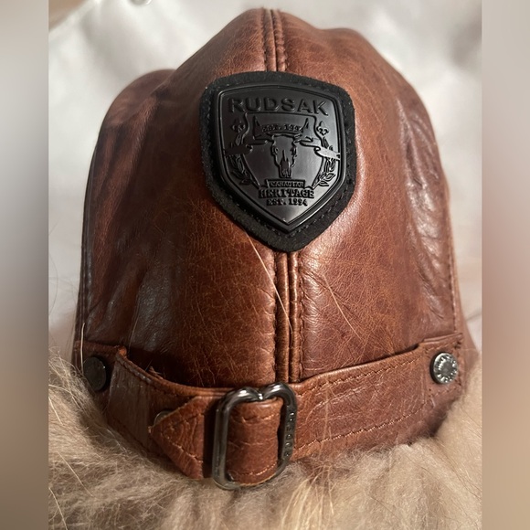 RUDSAK Brown Leather & Fur Aviator Winter Hat NWT - Picture 2 of 10